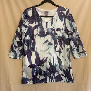 Chico’s Easywear 8 Floral Print Textured Women's Tunic Top Lining 3/4 Sleeves